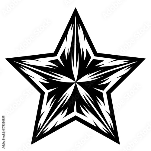 Intricate Black and White Star Design Sharp Points Geometric Pattern Nautical Star Graphic Illustration