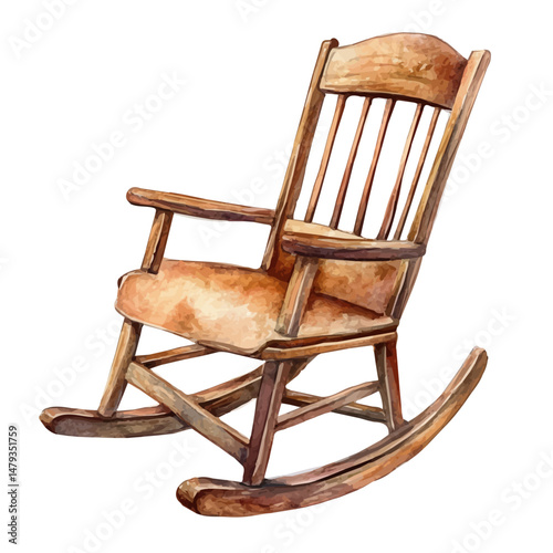 Rocking Chair, watercolor vector, isolated on a white background.