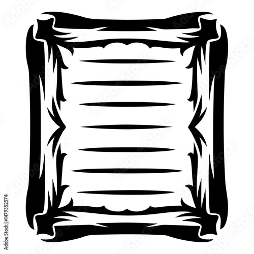 Ornate Black and White Frame with Decorative Border and Lined Interior Space for Text or Image