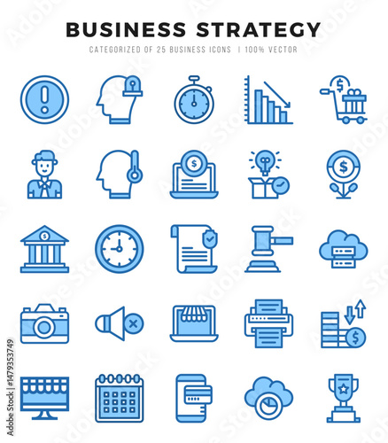 Business Strategy icons Pack. Two Color icons set. Business Strategy collection set.