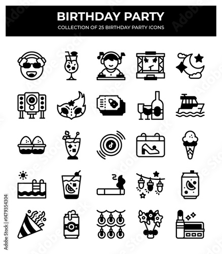Birthday Party Icons. 25 Unique Vector Graphics for Festive Celebrations