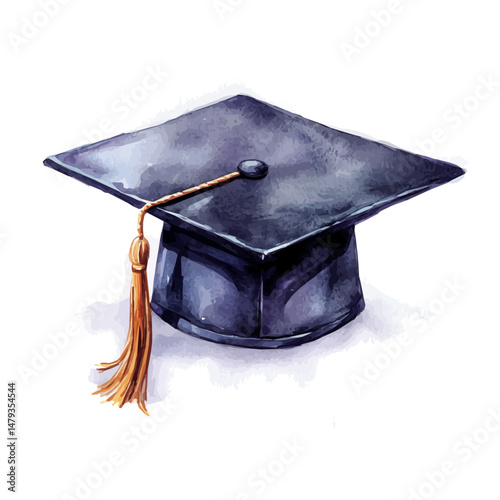 watercolor vector of Graduation Cap, isolated on a white background.
