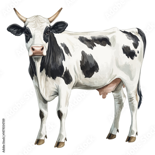 Cow, watercolor illustration, isolated on a white background.