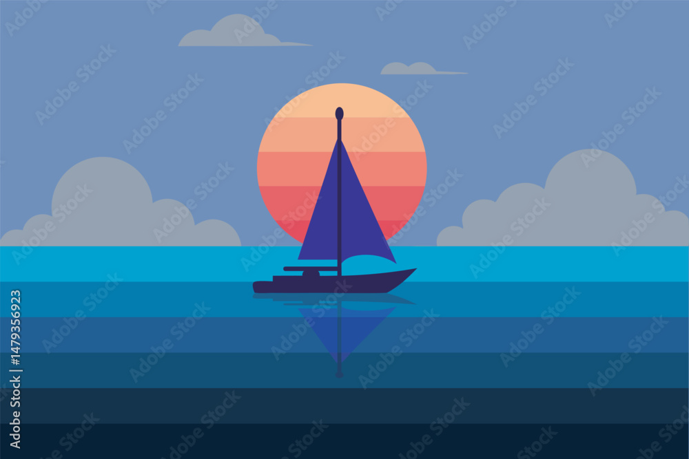 Fototapeta premium Evening sea voyage with calm waters