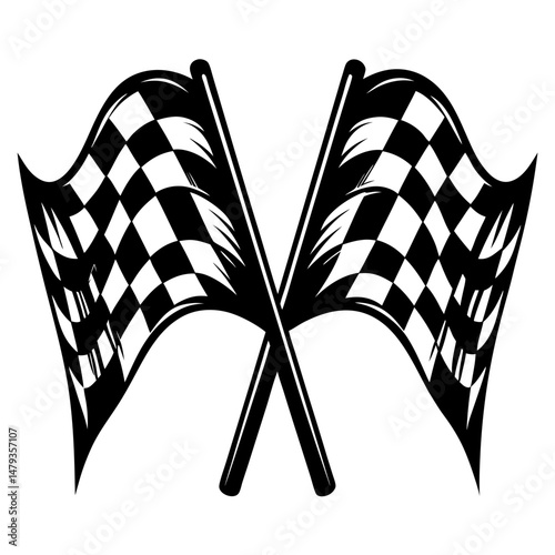 Vintage checkered racing flags crossed emblem graphic design illustration