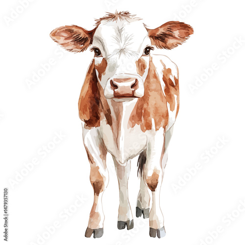 watercolor of Cow, isolated on a white background.