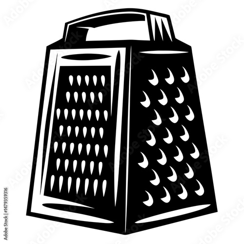 A Classic Black and White Illustration of a Box Grater Kitchen Utensil for Cooking and Food Preparation