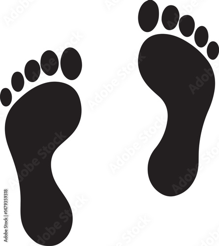 Black Footprint Silhouette Icons Isolated on White Background – Vector Illustration