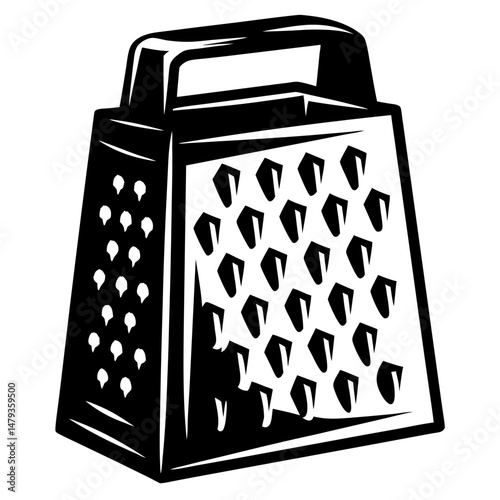 Vintage Style Black and White Illustration of a Box Grater Kitchen Utensil