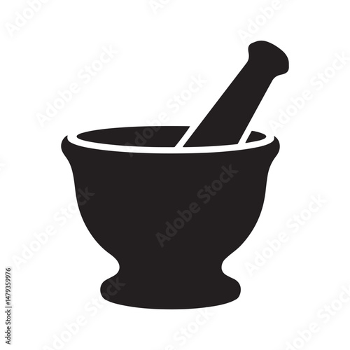 Mortar and Pestle Silhouette Vector for Pharmacy, Herbal Medicine and Pharmaceutical Use