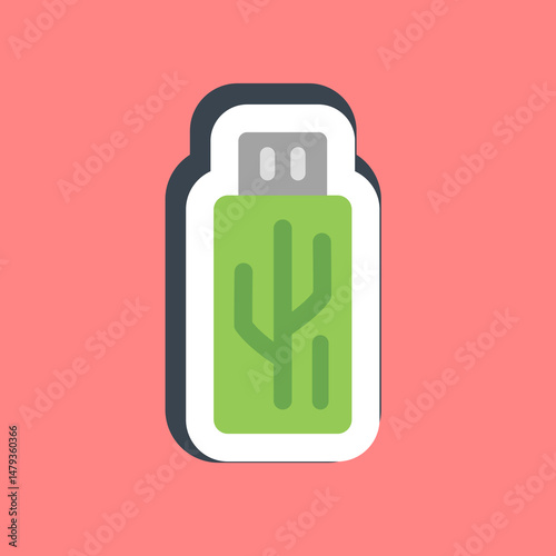 Sticker usb flash. Computer components elements.