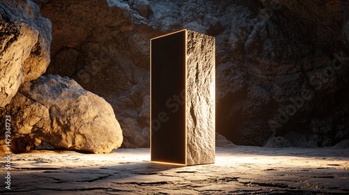 a floating alien monolith lit by starlight from multiple directions, glowing rainbow engravings, subtle ambient dust, realistic light reflection and depth, cosmic background with sharp details