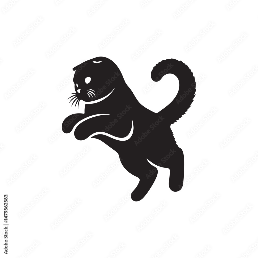 Fototapeta premium Charming Scottish Fold Cat Silhouette Vector Illustration – Adorable Feline with Distinctive Folded Ears, Perfect for Pet Logos, Wall Art, T-shirt Designs, and Animal-Themed Creative Projects