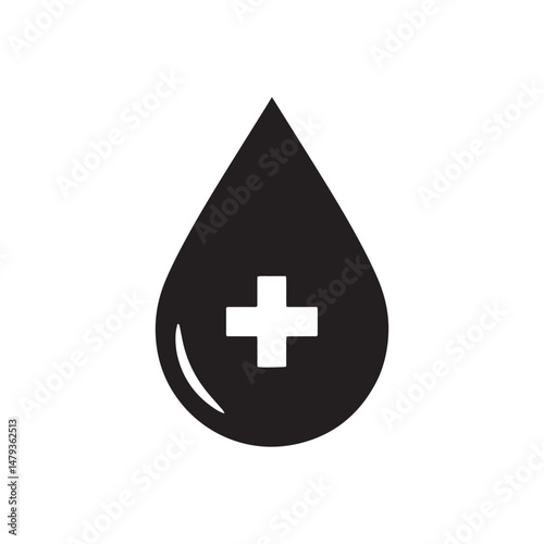 Medical Blood Drop Silhouette Vector with Cross Symbol for Donation and Healthcare Use