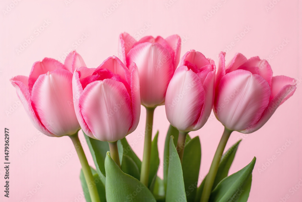 pink tulips in a vase on a pink background pink tulips in a vase on a pink background