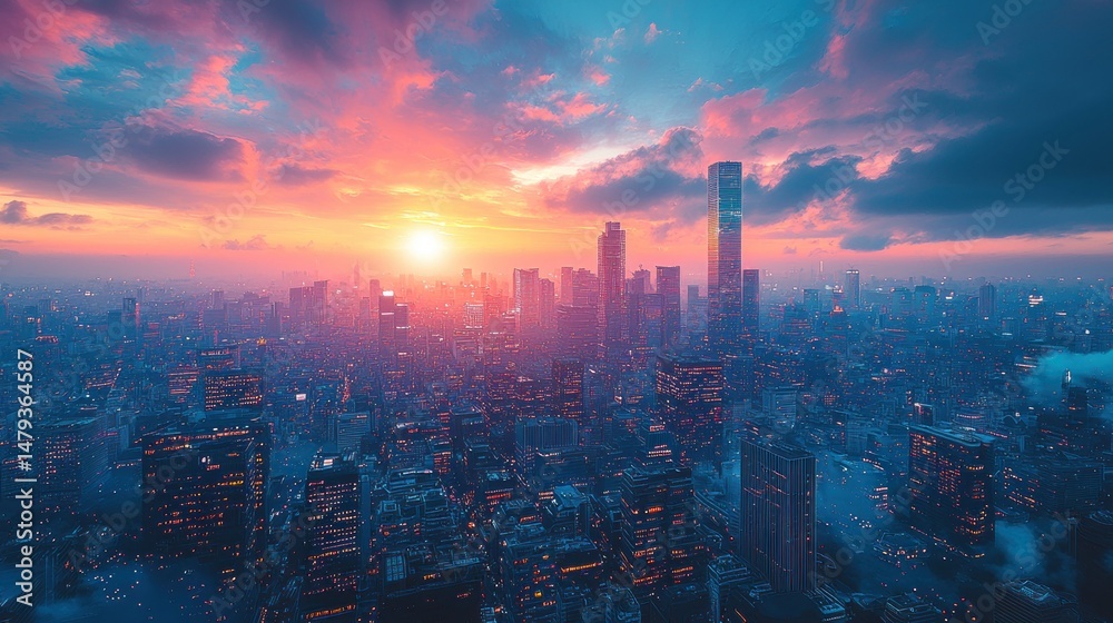 Fototapeta premium City skyline at vibrant sunset