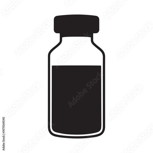 Medical Vaccine Vial Silhouette Vector for Immunization, Injection and Pharmaceutical Use