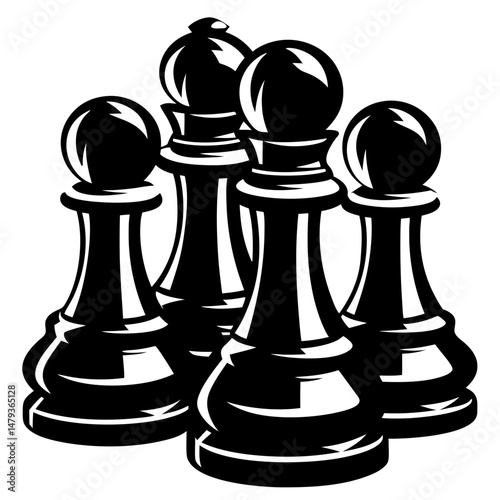 Black Chess Pawns Close Up Group Strategy Game Piece