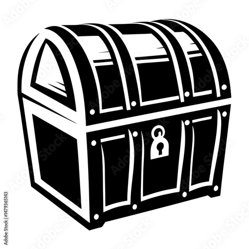 A Classic Black and White Illustration of a Wooden Treasure Chest