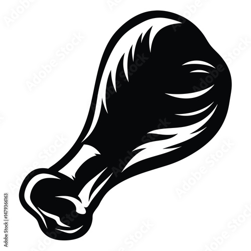 Delicious Grilled Chicken Leg Black and White Vector Illustration