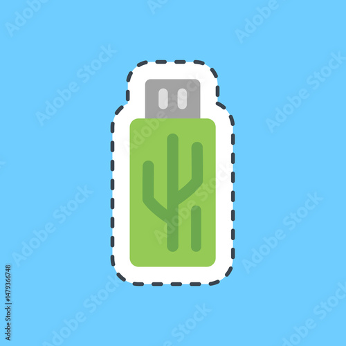Cutting line sticker usb flash. Computer components elements.