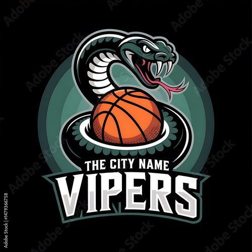 Dynamic Snake Mascot Logo for Basketball Team Identity Design Concept