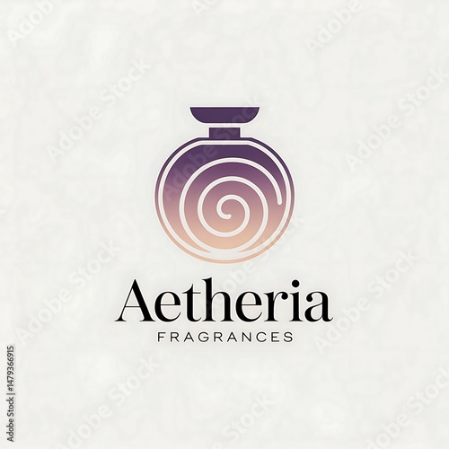 Elegant brand identity logo for Aetheria Fragrances featuring a stylized swirled perfume bottle icon
