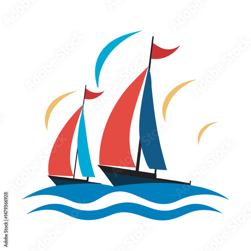 Regatta racing boats scene illustration