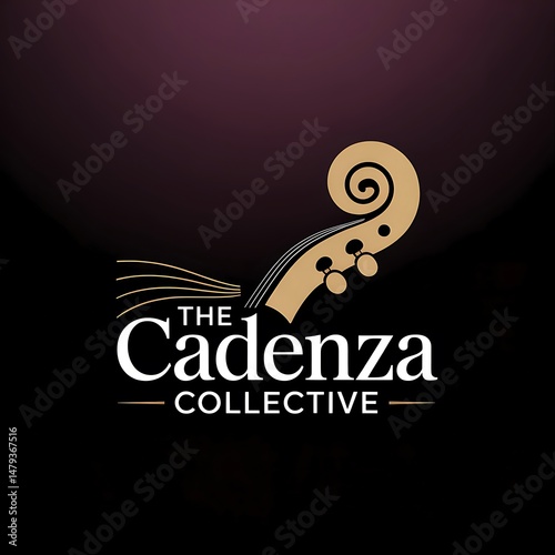 Elegant logo design for The Cadenza Collective featuring a stylized musical instrument scroll