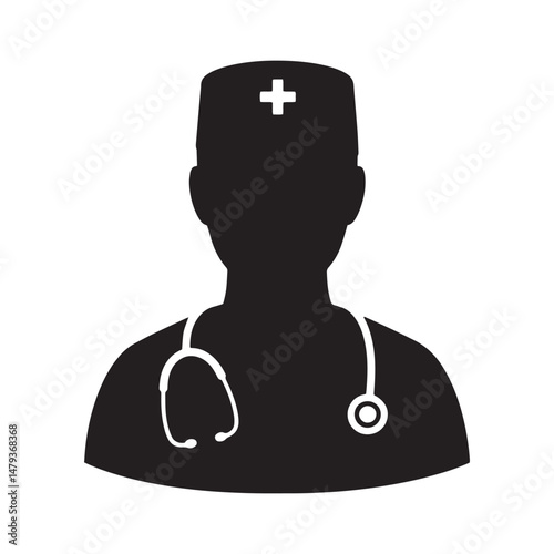 Nurse with Stethoscope Silhouette Vector for Medical Professional and Healthcare Design
