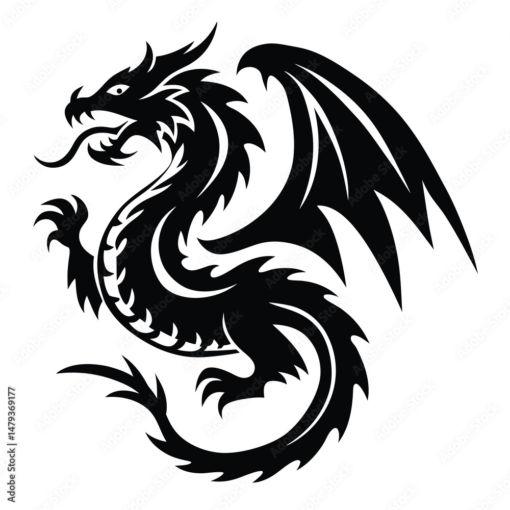 Majestic Black Tribal Dragon Design Illustration Graphic Art Majestic Black Tribal Dragon Design Illustration Graphic Art