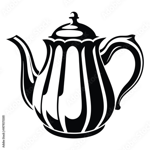 Elegant Black and White Teapot Illustration A Classic Design of a Tea Kettle for Brewing Tea