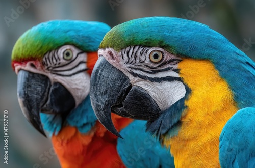 A group of colorful parrots in the Amazon rainforest