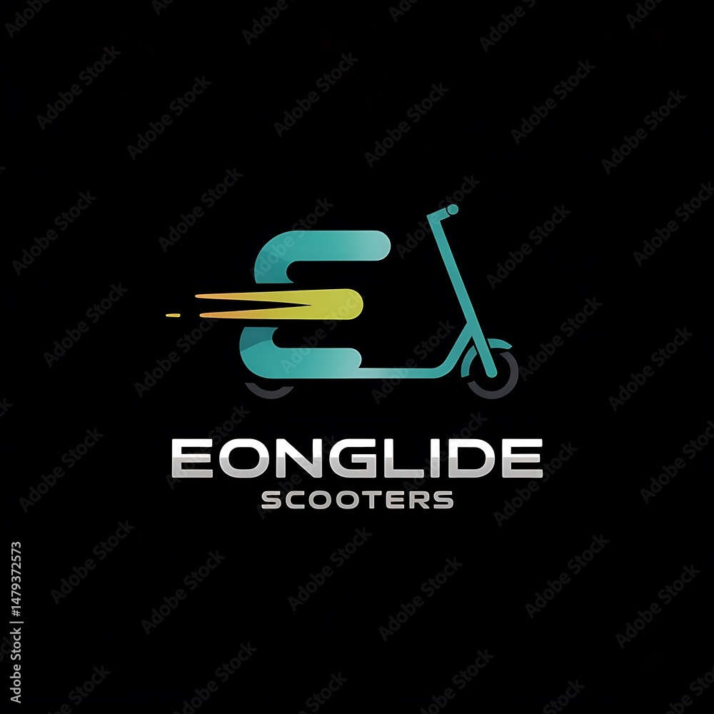 Modern electric scooter logo design incorporating letter E and speed lines Modern electric scooter logo design incorporating letter E and speed lines