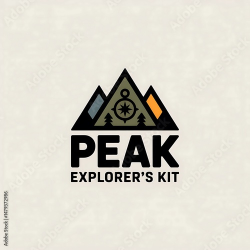 Modern geometric mountain logo design with compass and landscape elements for adventure brand identity