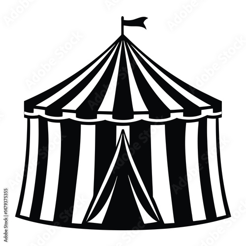 Classic Black and White Circus Tent Illustration Big Top Carnival Show