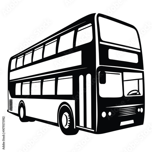 Classic Double Decker Bus Illustration Black and White Transportation Vehicle Design