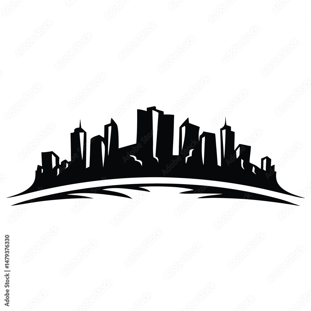 Fototapeta premium Stylish Black and White City Skyline Illustration Modern Urban Landscape Design Graphic