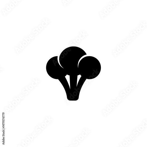 Black silhouette of a broccoli floret for nutrition and healthy eating concepts