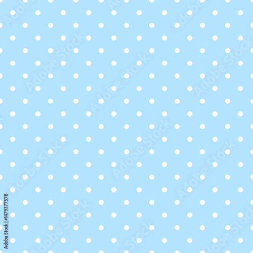 White polka dots on blue background