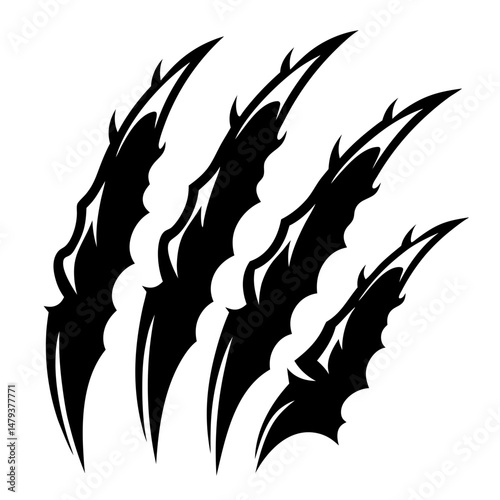 Three Sharp Black Claws Scratch Marks Wild Animal Predator Claw Scratches Beastly Talons Graphic Design