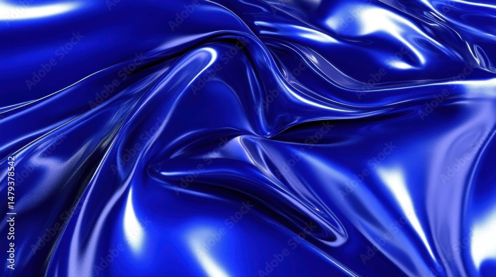 Fototapeta premium Close-up of royal blue satin fabric with flowing folds and shimmering highlights in a studio setting for luxury design
