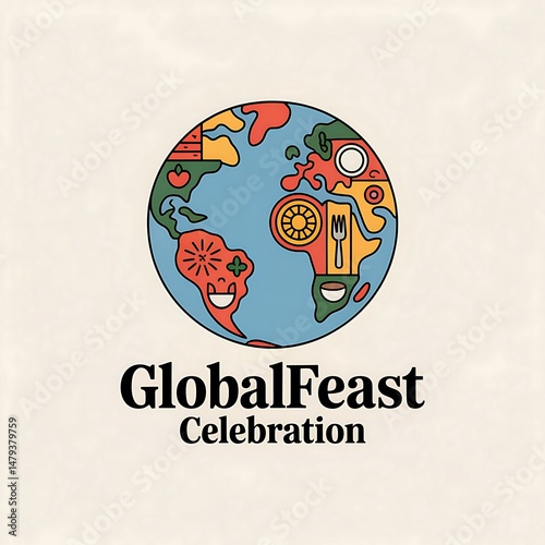 Fototapeta Naklejka Na Ścianę i Meble -  Visual Representation of a Global Feast and Cultural Food Celebration Emblem