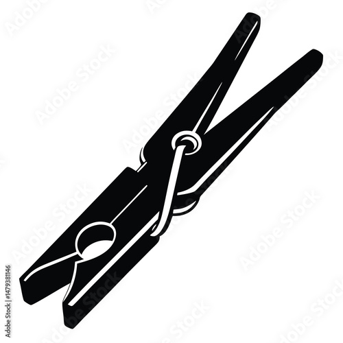 Black and White Illustration of a Wooden Clothespin for Laundry or Crafts