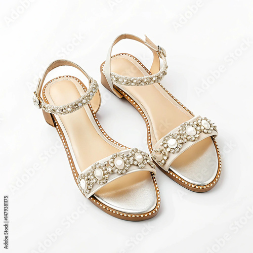 Embellished dressy sandals on white background