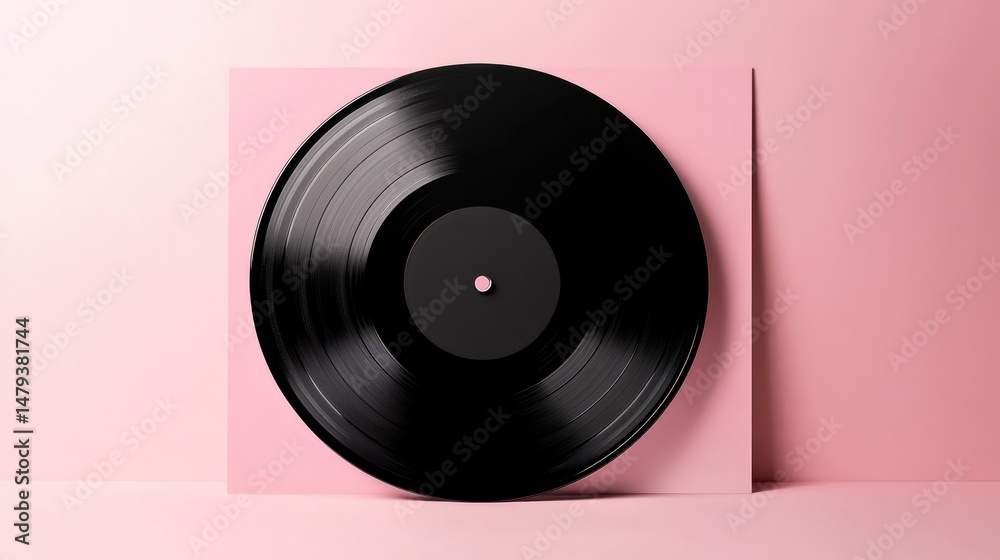 Obraz premium Black vinyl record on pink background