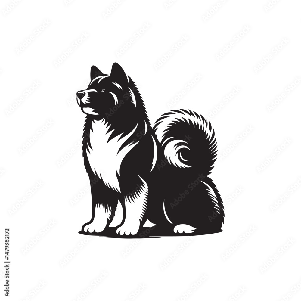 Obraz premium Majestic Akita Dog Silhouette Vector Illustration – Bold Outline of Loyal Japanese Breed – Perfect for Pet Art, T-shirt Designs, Decals, Posters, and Craft Projects 