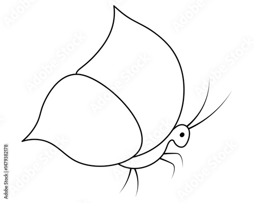 Butterfly. Side view. Crawl. Sketch. Vector illustration. Garden insect with wings, antennae and legs. Outline on isolated white background. Doodle style. Coloring book for children. 