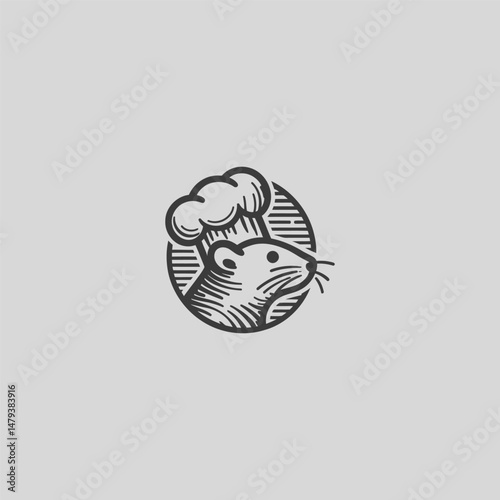 Chef mouse logo in simple and minimalist line art style.