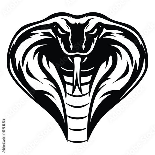 Majestic Black and White Cobra King Snake Head Graphic Illustration